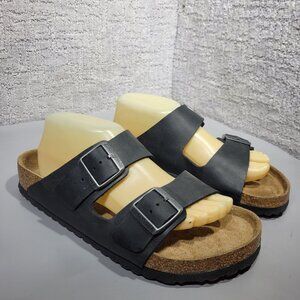 Birkenstock Arizona Soft Footbed Size 42 L11 M9 R Black Leather Double Straps